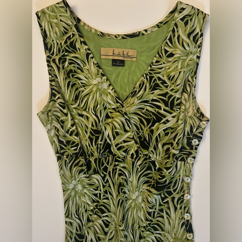 Vintage 2000s Nicole Miller NYC Black & Green Floral Dress - Picture 10 of 14